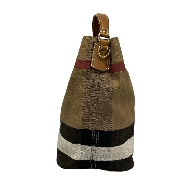 Auth Burberry 3945742 Beige Black Multi Canvas Leather Handbag - Picture 2 of 16